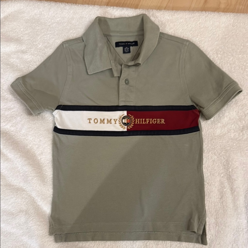 Tommy Hilfiger Green and Red Polo Shirt Classic Design